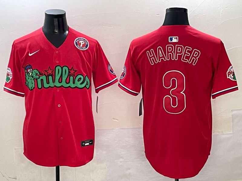 Men Philadelphia Phillies #3 Harper Red three generations Joint Name 2025 Nike MLB Jersey style 6